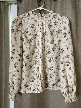 Women’s Cream Floral Pintuck Blouse